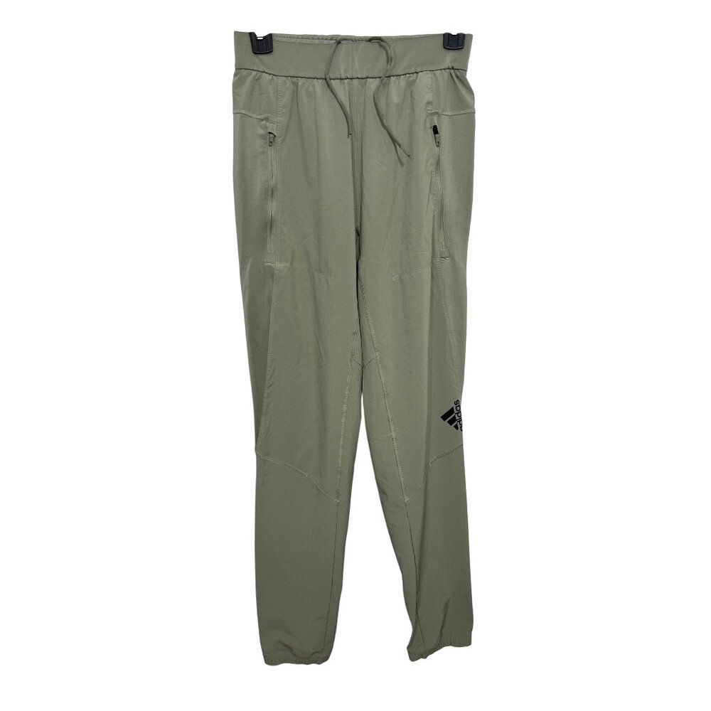 Adidas Womens Joggers S Sage Green Logo AEROREADY Drawstring Pockets Activewear